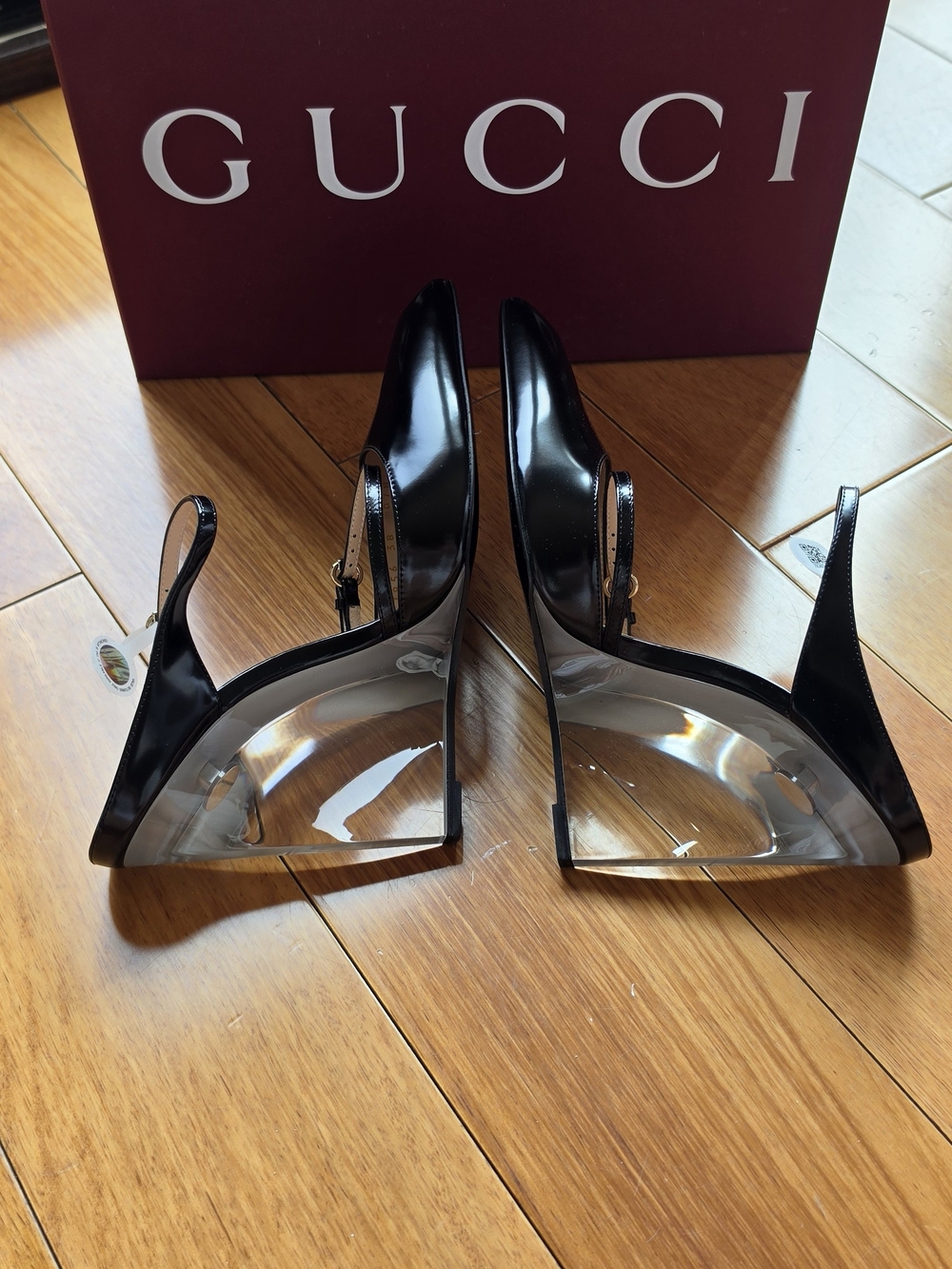 Gucci Black Patent Leather and Clear Wedge Heels - Picture 3 of 7